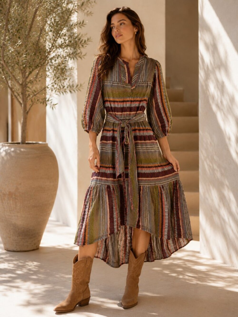 D.RA Jenwin Jacquard Cotton Midi Dress NWT Boho Prairie Olive XS